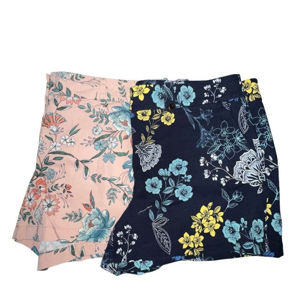 Loft Outlet Bundle Of‎ 2 Women Floral 4” Chino Shorts Size 16 Blue Peach Lined